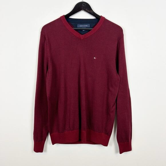 Tommy Hilfiger Men's V-Neck Striped Pullover Sweater Size Medium 100% Cotton - Picture 1 of 5